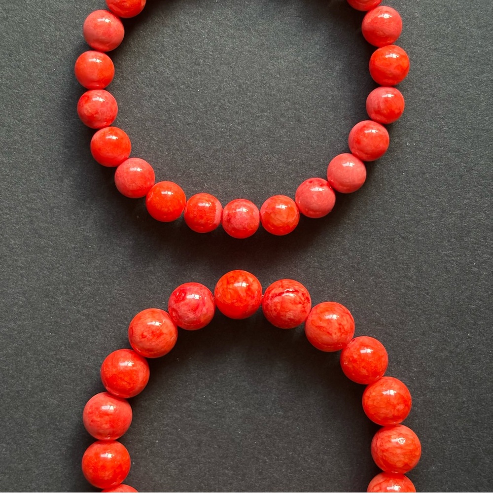 Red Coral Bead Bracelet Set | Set of 3 - Picture 3 of 6
